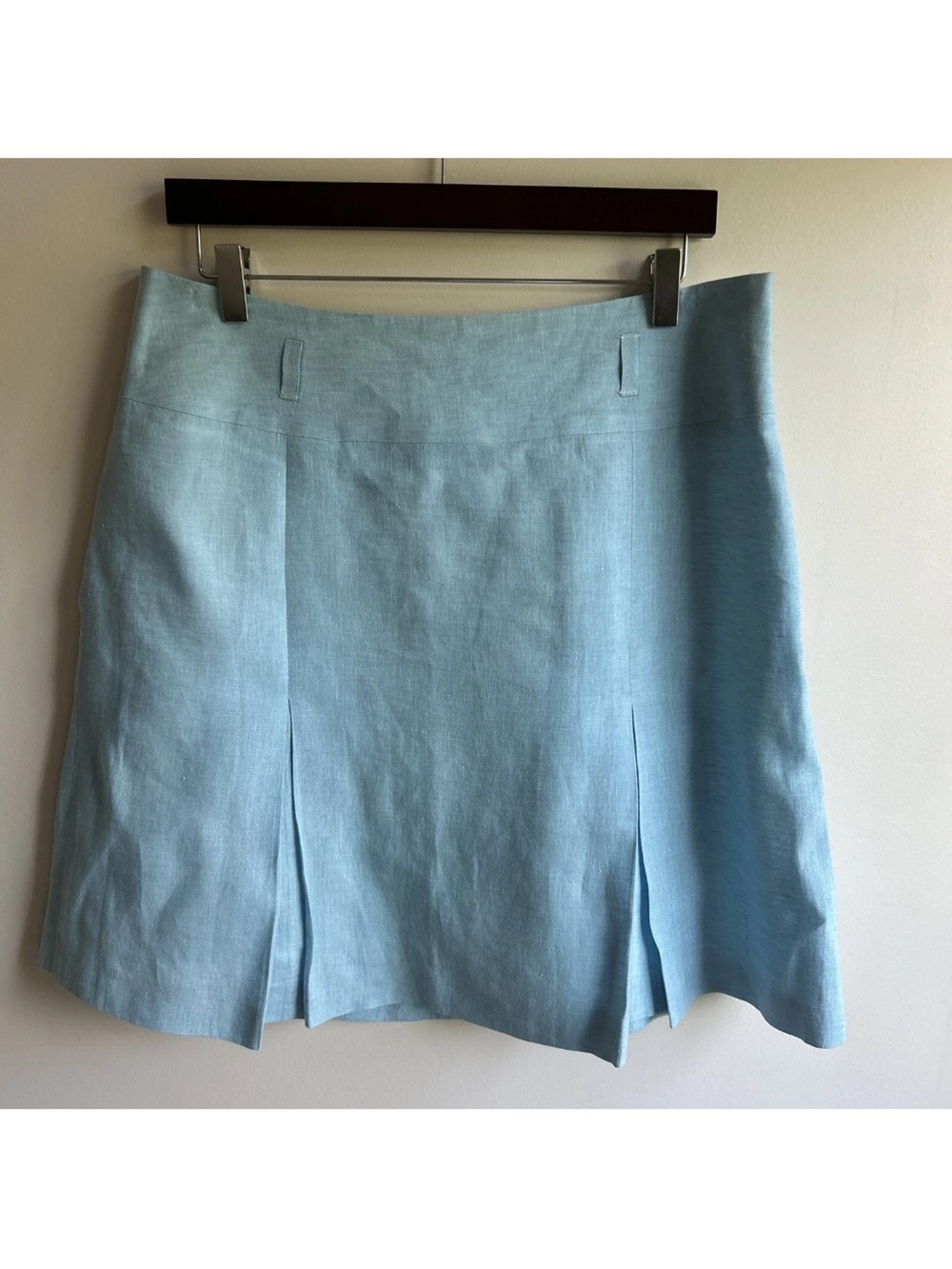 CURLING Collection Blue Vibrant Pleated Lined A Line 100% Linen Skirt S 12 F 44